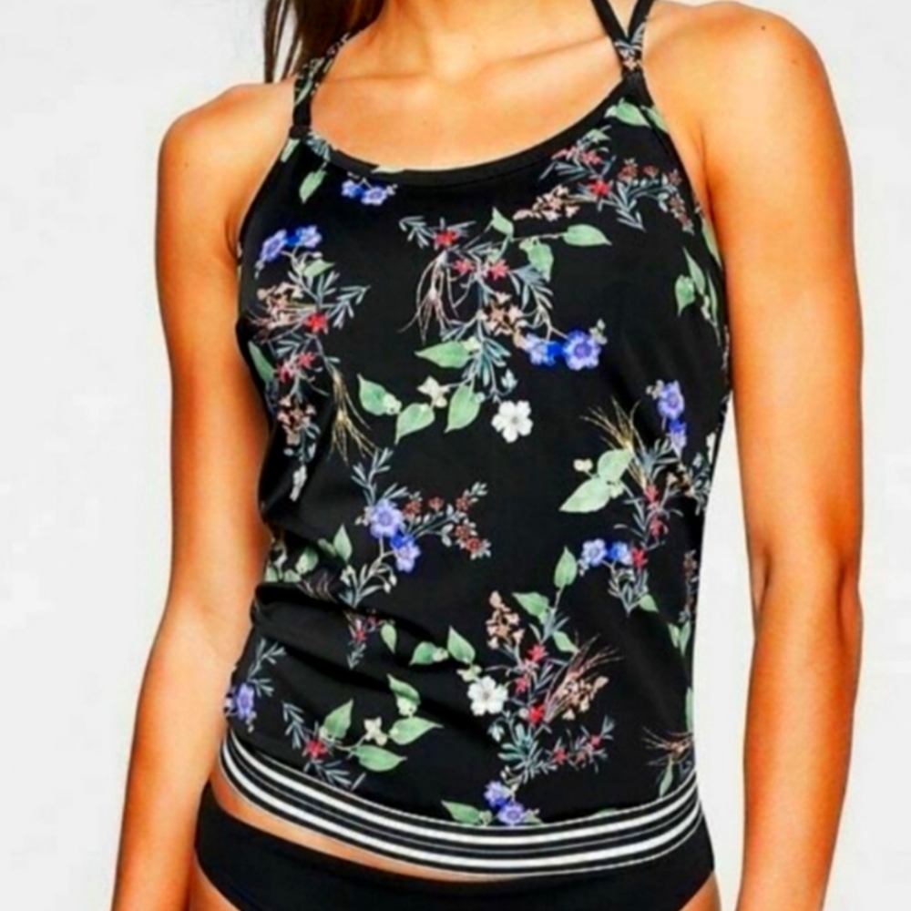 Athleta Black Floral Tankini 34D/DD
